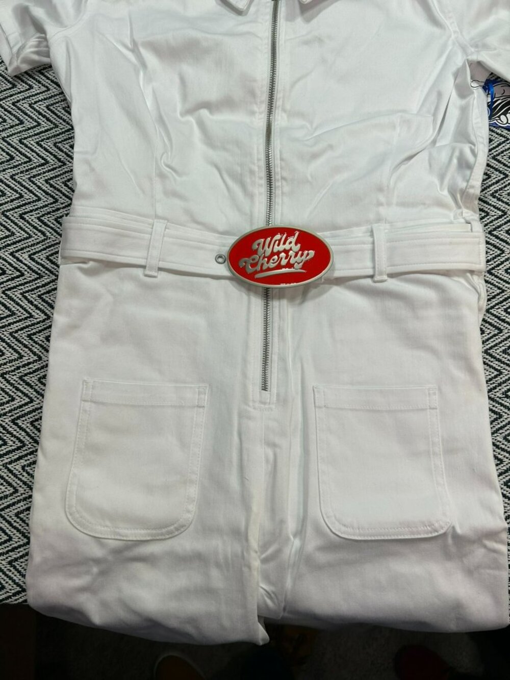 PEPSI x Law Roach Wild Cherry Collection White Denim Jumpsuit Flair Leg NWT - Picture 4 of 7